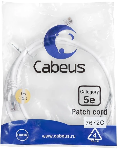 Патч-корд Cabeus PC-UTP-RJ45-CAT.5E-3M-WH-LSZH U/UTP RJ-45 вил.-вилка RJ-45 кат.5E 3м белый LSZH