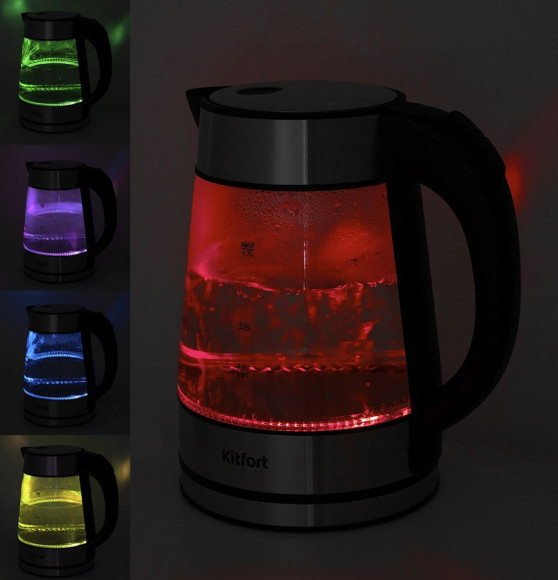 Чайник электрический Kitfort КТ-6105 1.7л. 2200Вт нержавеющая сталь/черный корпус: стекло/металл/пластик