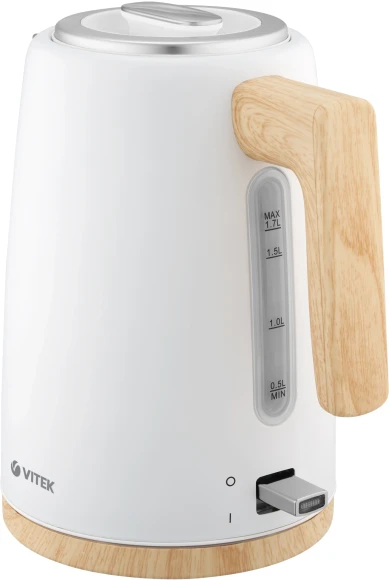 Чайник электрический Vitek VT-1154 1.7л. 2200Вт белый/дерево корпус: металл/пластик