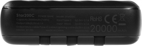 Мобильный аккумулятор Itel Star 200C 20000mAh QC3.0/PD3.0/PE2.0 2.1A USB-A/USB-C черный Мобильный аккумулятор Itel Star 200C 20000mAh QC3.0/PD3.0/PE2.0 2.1A USB-A/USB-C черный