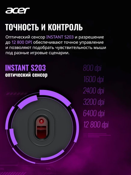 Мышь Acer Nitro OMR506 черный оптическая 12800dpi беспров. BT/Radio USB 5but (ZL.MCE11.01W)
