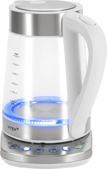 Чайник электрический Vitek VT-WK1031 1.7л. 2200Вт белый/серебристый корпус: стекло/металл/пластик