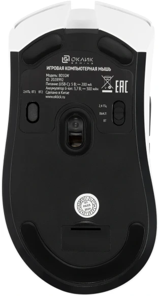 Мышь Оклик 801GW белый/черный оптическая 10000dpi беспров. BT/Radio USB 6but