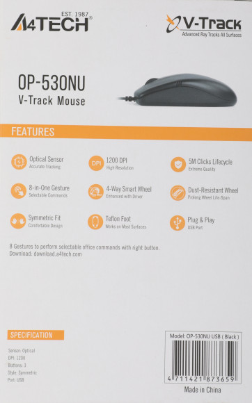 Мышь A4Tech OP-530NU черный оптическая 1200dpi USB 2but