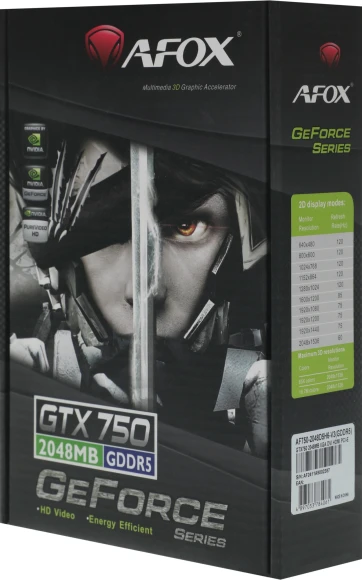 Видеокарта Afox PCI-E 3.0 AF750-2048D5H6-V3 NVIDIA GeForce GTX 750 2Gb 128bit GDDR5 1020/5000 DVIx1 HDMIx1 CRTx1 HDCP oem