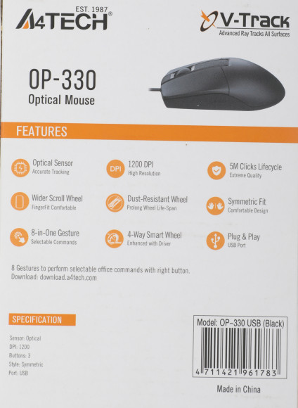 Мышь A4Tech OP-330 черный оптическая 1200dpi USB 3but (OP-330 (BLACK)) Мышь A4Tech OP-330 черный оптическая 1200dpi USB 3but (OP-330 (BLACK))