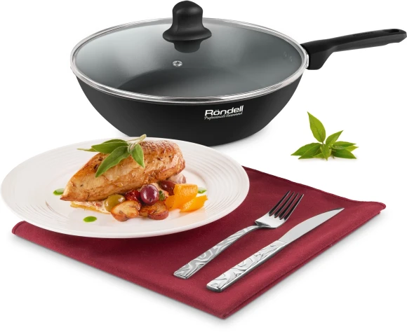 Сковорода Rondell Frank RDA-1372 круглая 24см покрытие: Xylan Plus ручка несъемная (с крышкой) черный