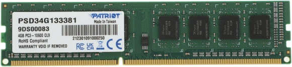 Память DDR3 4Gb 1333MHz Patriot PSD34G133381 RTL PC3-10600 CL9 DIMM 240-pin 1.5В single rank Ret