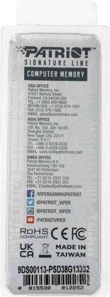 Память DDR3 8Gb 1333MHz Patriot PSD38G13332 RTL PC3-10600 CL9 DIMM 240-pin 1.5В dual rank Ret