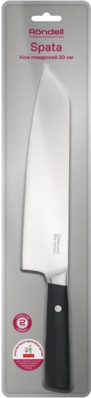 Нож кухонный Rondell Spata RD-2009 стальной шеф лезв.20мм прямая заточка черный блистер Нож кухонный Rondell Spata RD-2009 стальной шеф лезв.20мм прямая заточка черный блистер
