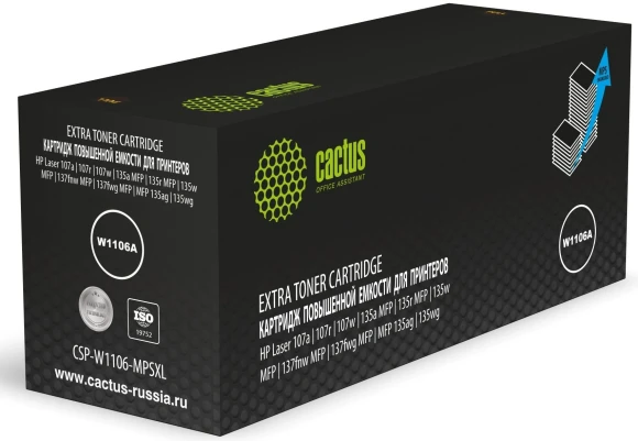 Картридж лазерный Cactus CSP-W1106-MPSXL W1106A черный (10000стр.) для HP Laser 107a/107r/107w/135a MFP/135r MFP/135w MFP/137fnw MFP/137fwg MFP/MFP 135ag/135wg Картридж лазерный Cactus CSP-W1106-MPSXL W1106A черный (10000стр.) для HP Laser 107a/107r/107w/135a MFP/135r MFP/135w MFP/137fnw MFP/137fwg MFP/MFP 135ag/135wg