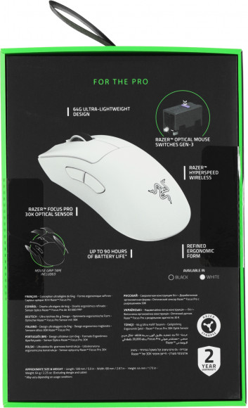 Мышь Razer DeathAdder V3 Pro белый оптическая 30000dpi беспров. USB-C 5but (RZ01-04630200-R3G1)