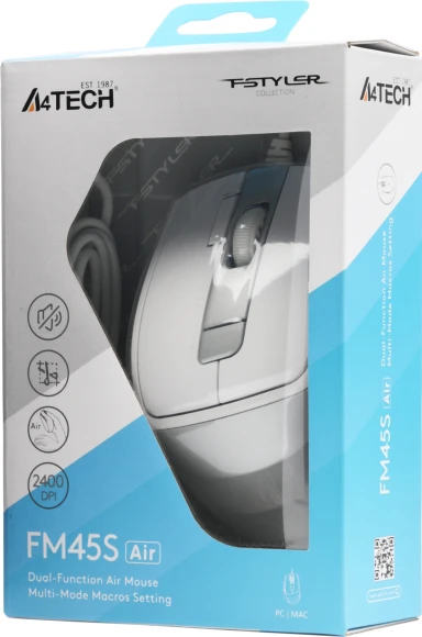 Мышь A4Tech Fstyler FM45S Air белый/серебристый оптическая 2400dpi silent USB 7but (FM45S AIR USB (SILVER WHITE)) Мышь A4Tech Fstyler FM45S Air белый/серебристый оптическая 2400dpi silent USB 7but (FM45S AIR USB (SILVER WHITE))