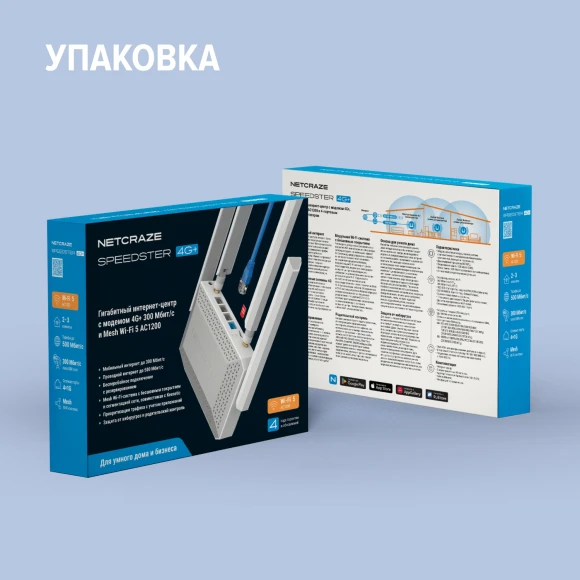 Роутер беспроводной Keenetic Netcraze Speedster 4G+ (NC-2911) AC1200 10/100/1000BASE-TX/4G cat.6 белый