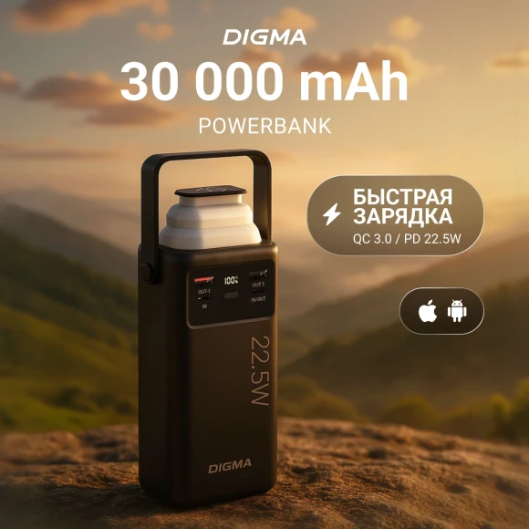 Мобильный аккумулятор Digma DGPF50B 50000mAh QC3.0/PD3.0 22.5W 2.25A 4xUSB-A/2xUSB-C черный (DGPF50B22PBK)