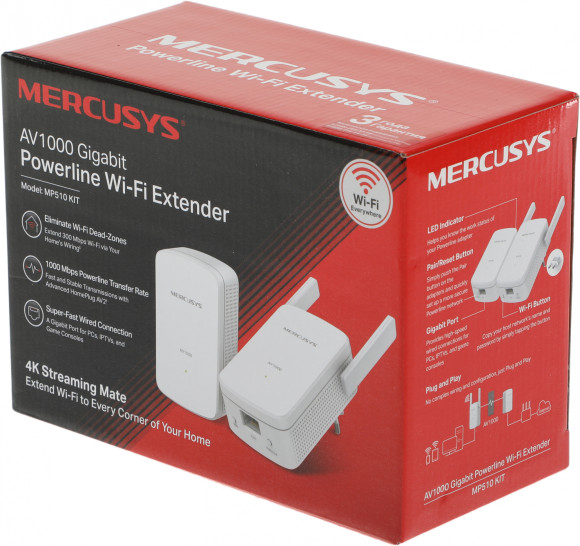 Сетевой адаптер HomePlug AV Mercusys MP510 KIT AV1000 Gigabit Ethernet (ант.внеш.несъем.) 2ант. (упак.:2шт)