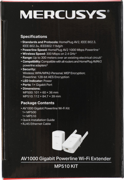Сетевой адаптер HomePlug AV Mercusys MP510 KIT AV1000 Gigabit Ethernet (ант.внеш.несъем.) 2ант. (упак.:2шт)
