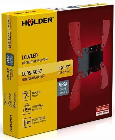 Кронштейн для телевизора Holder LCDS-5057 черный глянец 19"-47" макс.30кг настенный наклон Кронштейн для телевизора Holder LCDS-5057 черный глянец 19"-47" макс.30кг настенный наклон