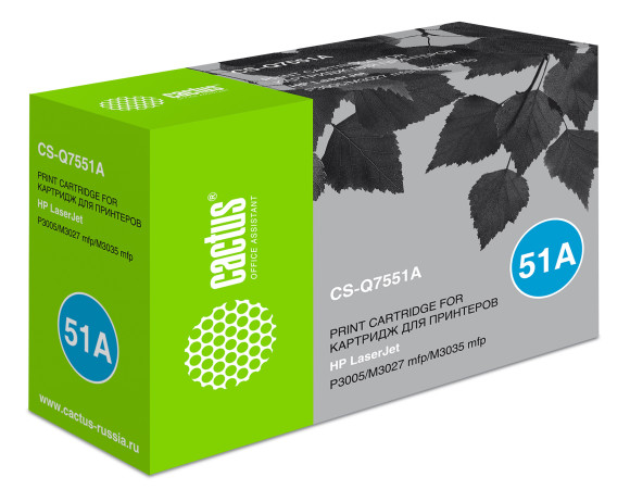 Картридж лазерный Cactus CS-Q7551A Q7551A черный (6500стр.) для HP LJ P3005/M3027/M3035 Картридж лазерный Cactus CS-Q7551A Q7551A черный (6500стр.) для HP LJ P3005/M3027/M3035