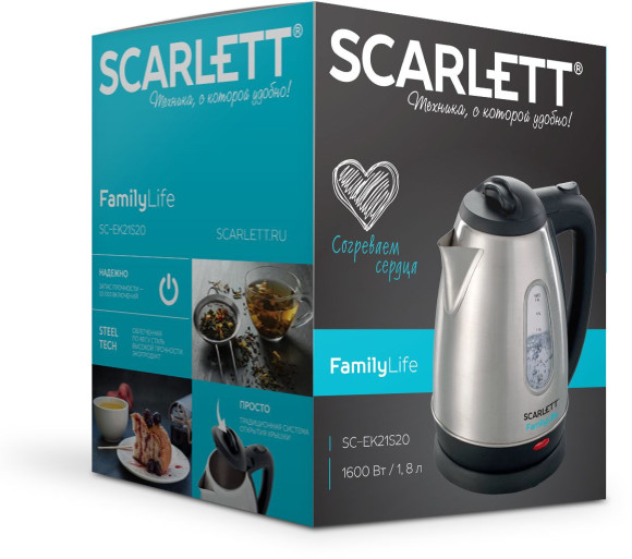 Чайник электрический Scarlett SC-EK21S20 1.8л. 1600Вт черный/серебристый корпус: металл/пластик (EK21S20) Чайник электрический Scarlett SC-EK21S20 1.8л. 1600Вт черный/серебристый корпус: металл/пластик (EK21S20)