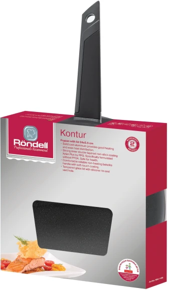 Сковорода Rondell Kontur RDA-1488 круглая 28см покрытие: Xylan Plus ручка несъемная (с крышкой) графитовый