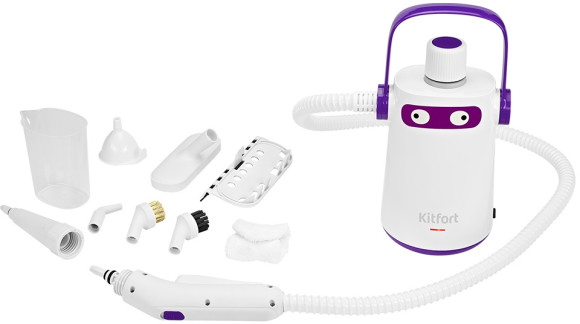 Пароочиститель ручной Kitfort КТ-9109-1 1000Вт белый/фиолетовый Пароочиститель ручной Kitfort КТ-9109-1 1000Вт белый/фиолетовый