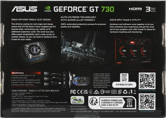 Видеокарта Asus PCI-E 2.0 GT730-2GD3-BRK-EVO NVIDIA GeForce GT 730 2Gb 64bit DDR3 902/1800 DVIx1 HDMIx1 CRTx1 HDCP Ret Видеокарта Asus PCI-E 2.0 GT730-2GD3-BRK-EVO NVIDIA GeForce GT 730 2Gb 64bit DDR3 902/1800 DVIx1 HDMIx1 CRTx1 HDCP Ret