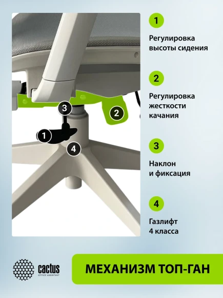 Кресло Cactus CS-CHR-MC02GY серый сетка с подголов. крестов. пластик белый