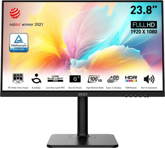 Монитор MSI 23.8" Modern MD2412P черный IPS LED 1ms 16:9 HDMI M/M матовая HAS Piv 300cd 178гр/178гр 1920x1080 100Hz FreeSync FHD USB 4.65кг