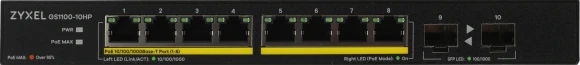 Коммутатор Zyxel GS1100-10HP-EU0102F 8x1Гбит/с 2SFP 8PoE+ 130W неуправляемый