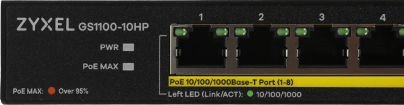 Коммутатор Zyxel GS1100-10HP-EU0102F 8x1Гбит/с 2SFP 8PoE+ 130W неуправляемый