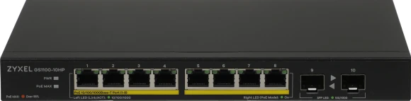 Коммутатор Zyxel GS1100-10HP-EU0102F 8x1Гбит/с 2SFP 8PoE+ 130W неуправляемый