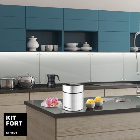 Мороженица Kitfort КТ-1804 12Вт 2000мл. серебристый/черный Мороженица Kitfort КТ-1804 12Вт 2000мл. серебристый/черный