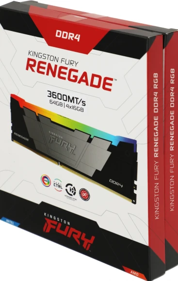 Память DDR4 4x16GB 3600MHz Kingston KF436C16RB12AK4/64 Fury Renegade RGB RTL Gaming PC4-28800 CL16 DIMM 288-pin 1.35В kit dual rank с радиатором Ret