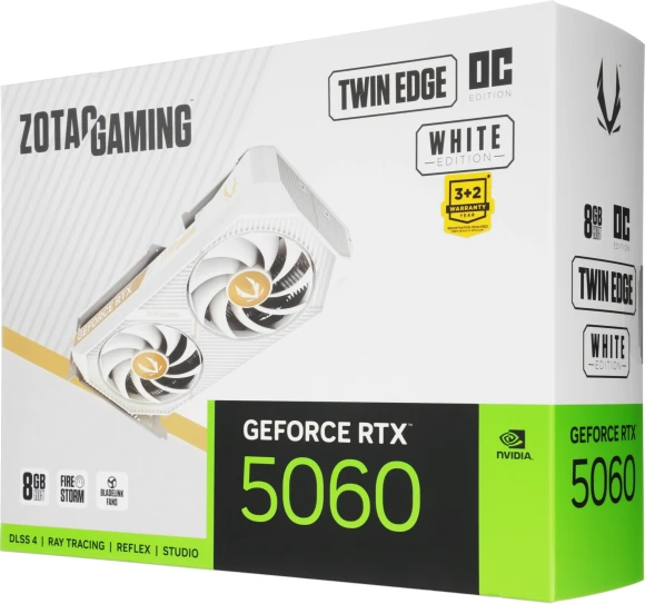 Видеокарта Zotac PCI-E 5.0 RTX 5060 TWIN EDGE OC WHITE ED NVIDIA GeForce RTX 5060 8Gb 128bit GDDR7 2527/28000 HDMIx1 DPx3 HDCP Ret