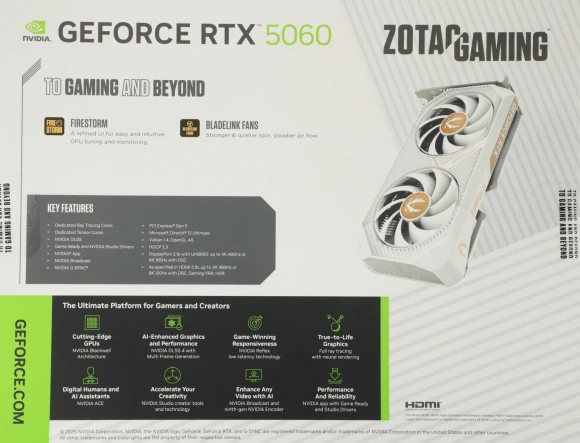 Видеокарта Zotac PCI-E 5.0 RTX 5060 TWIN EDGE OC WHITE ED NVIDIA GeForce RTX 5060 8Gb 128bit GDDR7 2527/28000 HDMIx1 DPx3 HDCP Ret