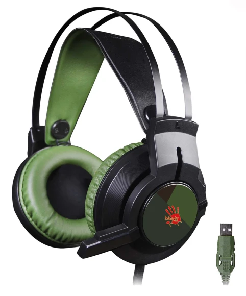 Наушники с микрофоном A4Tech Bloody J450 черный/зеленый 1.8м мониторные оголовье (J450) Наушники с микрофоном A4Tech Bloody J450 черный/зеленый 1.8м мониторные оголовье (J450)
