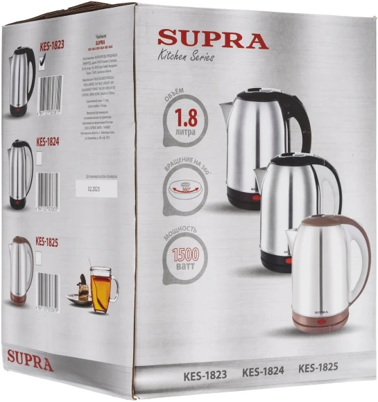 Чайник электрический Supra KES-1823 1.8л. 1500Вт серебристый/черный корпус: металл/пластик Чайник электрический Supra KES-1823 1.8л. 1500Вт серебристый/черный корпус: металл/пластик