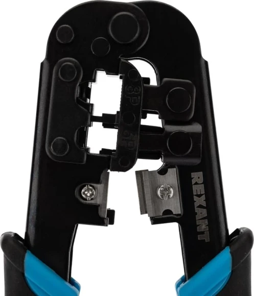 Инструмент обжимной Rexant HT-568R 12-3432-1 для RJ-45/RJ-12/RJ-11 (упак:1шт) черный/синий Инструмент обжимной Rexant HT-568R 12-3432-1 для RJ-45/RJ-12/RJ-11 (упак:1шт) черный/синий