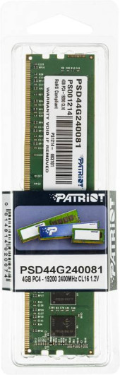 Память DDR4 4Gb 2400MHz Patriot PSD44G240081 RTL PC4-19200 CL17 DIMM 288-pin 1.2В single rank Ret Память DDR4 4Gb 2400MHz Patriot PSD44G240081 RTL PC4-19200 CL17 DIMM 288-pin 1.2В single rank Ret