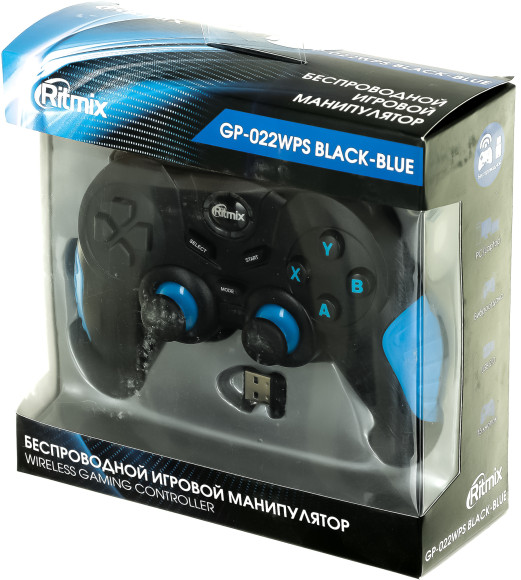 Геймпад Ritmix GP-022WPS черный/синий USB Беспроводной виброотдача обратная связь (80001697)