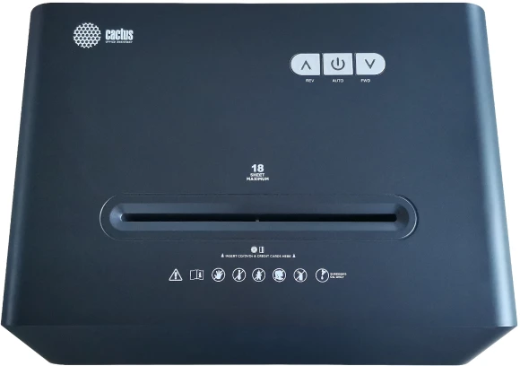 Шредер Cactus CS-SH-G9 черный (секр.P-4) фрагменты 18лист. 30лтр. скрепки скобы пл.карты CD Шредер Cactus CS-SH-G9 черный (секр.P-4) фрагменты 18лист. 30лтр. скрепки скобы пл.карты CD