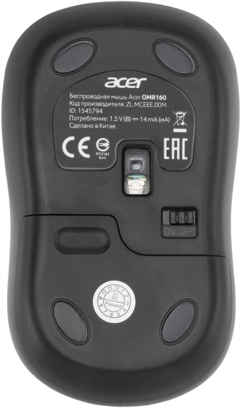 Мышь Acer OMR160 черный оптическая 1200dpi беспров. USB 3but (ZL.MCEEE.00M)