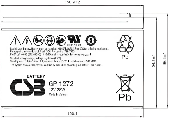 Батарея для ИБП CSB GP1272 F2 12В 7.2Ач Батарея для ИБП CSB GP1272 F2 12В 7.2Ач