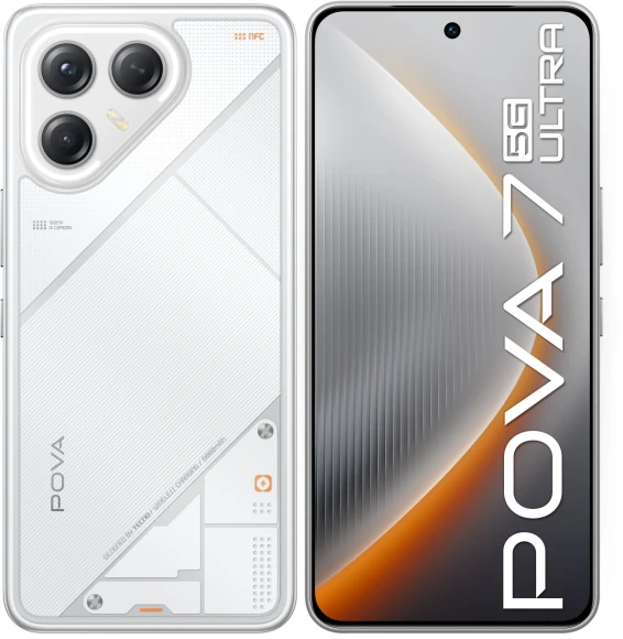 Смартфон Tecno Pova 7 Ultra 5G 256Gb 12Gb белый моноблок 3G 4G 2Sim 6.67" 1260x2800 Android 15 108Mpix 802.11 a/b/g/n/ac/ax NFC GPS GSM900/1800 Protect