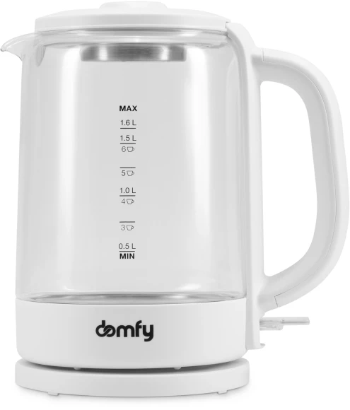 Чайник электрический Domfy DSW-EK304 1.6л. 2200Вт белый корпус: стекло/пластик
