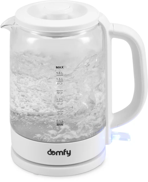 Чайник электрический Domfy DSW-EK304 1.6л. 2200Вт белый корпус: стекло/пластик