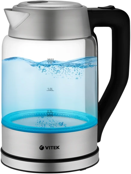Чайник электрический Vitek VT-7043 1.7л. 2200Вт прозрачный/черный корпус: стекло