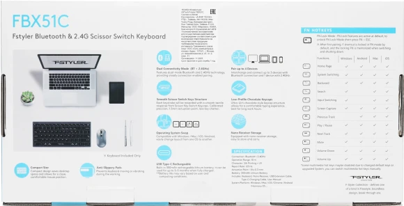Клавиатура A4Tech FBX51C серый USB беспроводная BT/Radio slim Multimedia для ноутбука (FBX51C GREY)