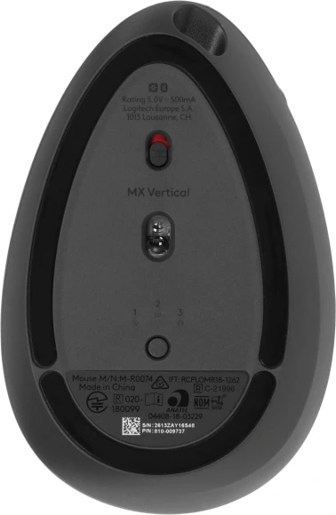 Мышь Logitech MX Vertical черный/серебристый оптическая 4000dpi беспров. BT/Radio USB 4but (910-005449)
